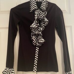 Anne Fontaine Black and White Chevron Ruffle Blouse